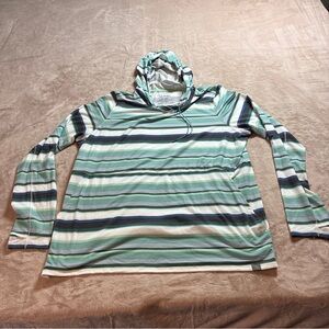 LL Bean SunSmart Stripe Hooded Pullover Outdoor Hiking Womens XL UPF Gorpcore
